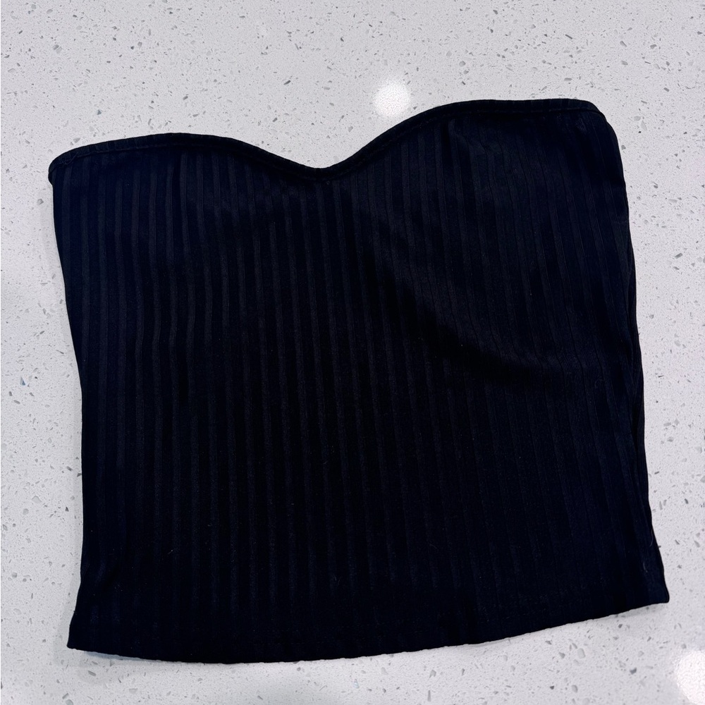 SHEIN Black Ribbed Strapless Top